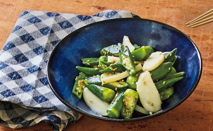 オクラとかまぼこのゴマナムル