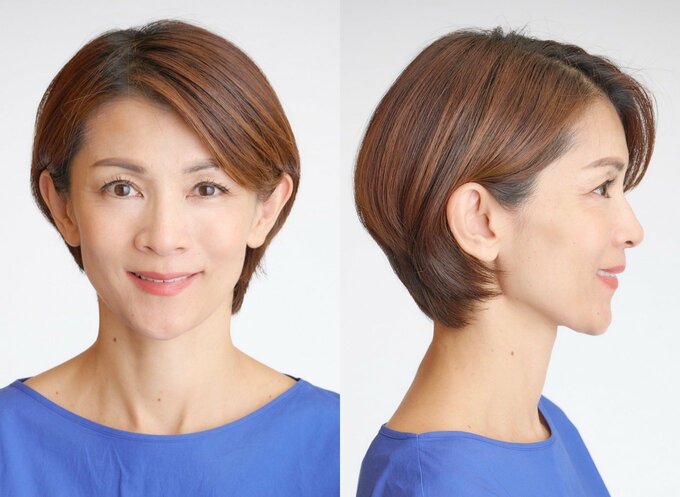 耳かけした女性正面と横顔