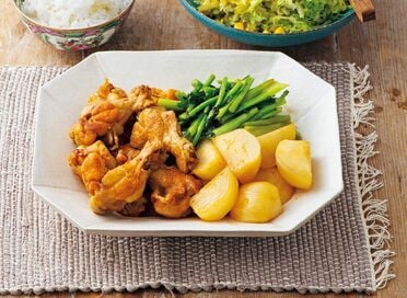 鶏の手羽元とカブのオイスター煮献立。カブは葉もムダなく使いきり