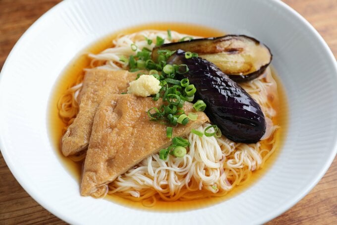 揚げナスきつねそうめん完成