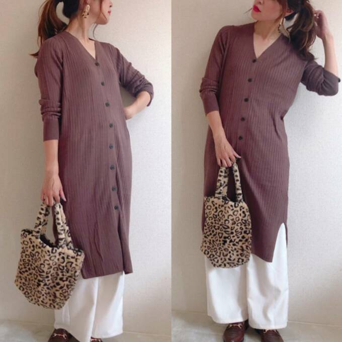 ロングカーデと合わせてレイヤードコーデに！