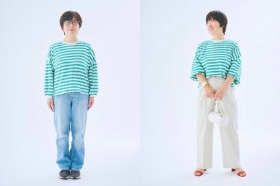 40代は「GU・ワイドパンツ」があればいい。ボーダートップスがおしゃれに見える簡単なコツ