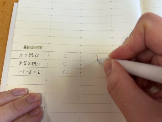 自分時間でしたことを手帳に記入