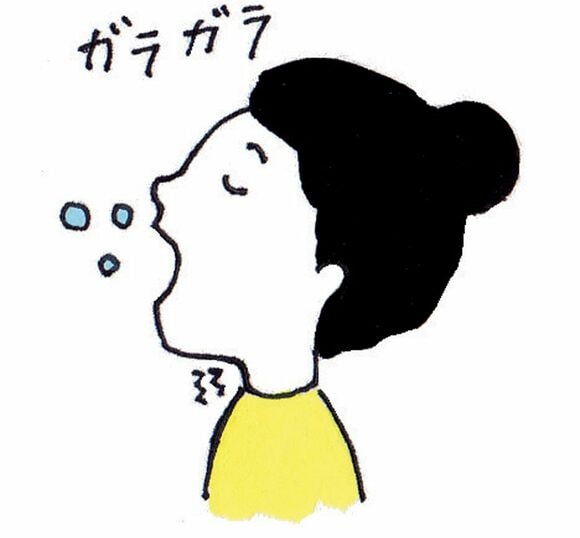 イラスト女性うがいガラガラ
