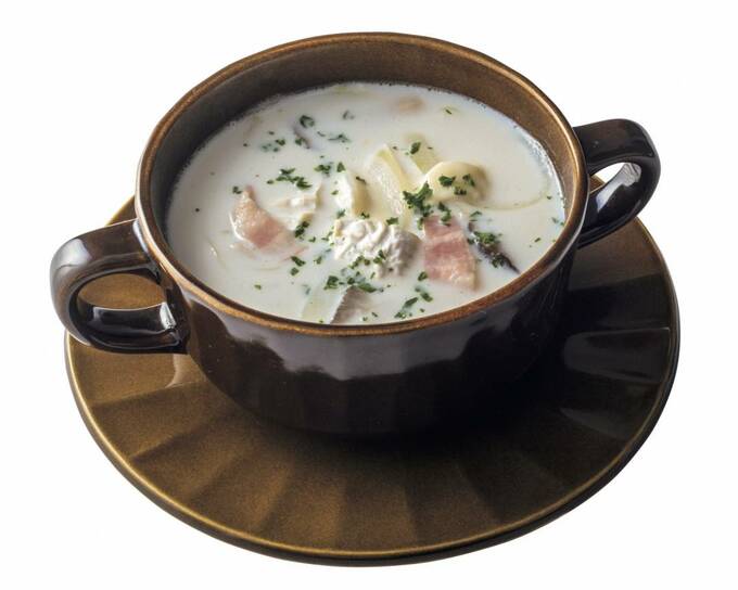 ベーコンとエリンギのカマンベールミルクスープ