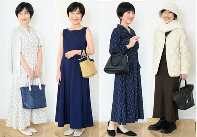 60代の毎日ワンピースコーデ。靴とバッグが軽いと、身も心も軽やかに　