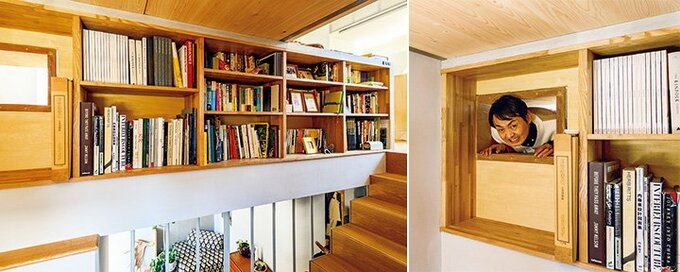 階段の壁面の本棚