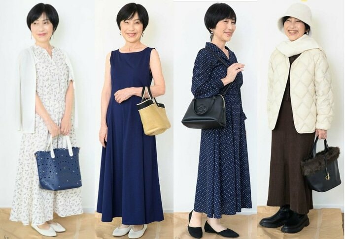 60代の毎日ワンピースコーデ。靴とバッグが軽いと、身も心も軽やかに 