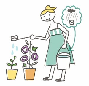 雨水をためて鉢植えに水やり