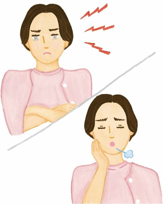 イライラしている女性とため息をつく女性のイラスト