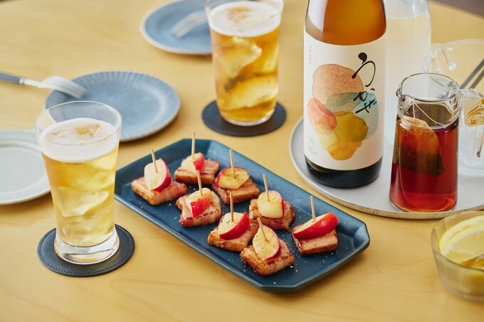 リンゴとベーコンのピンチョス