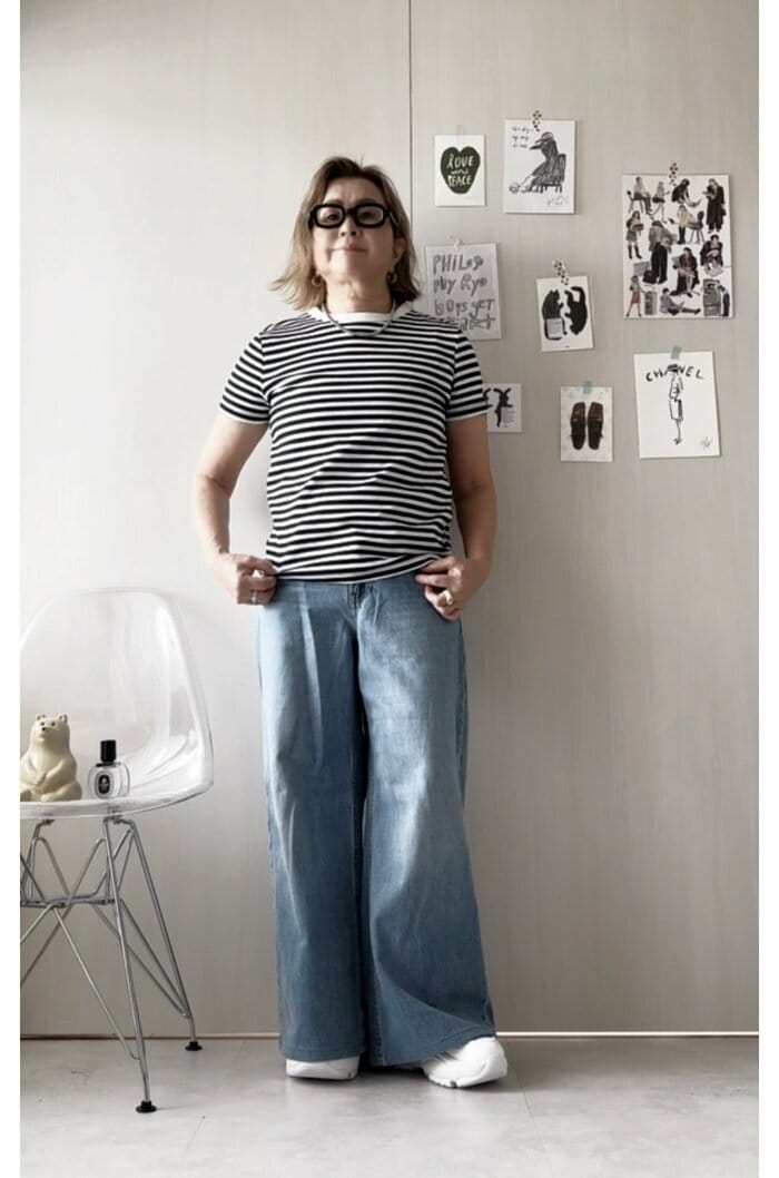 60代・154cm、2色買いした「ユニクロ：Cのデニム」着まわし4コーデ。裾
