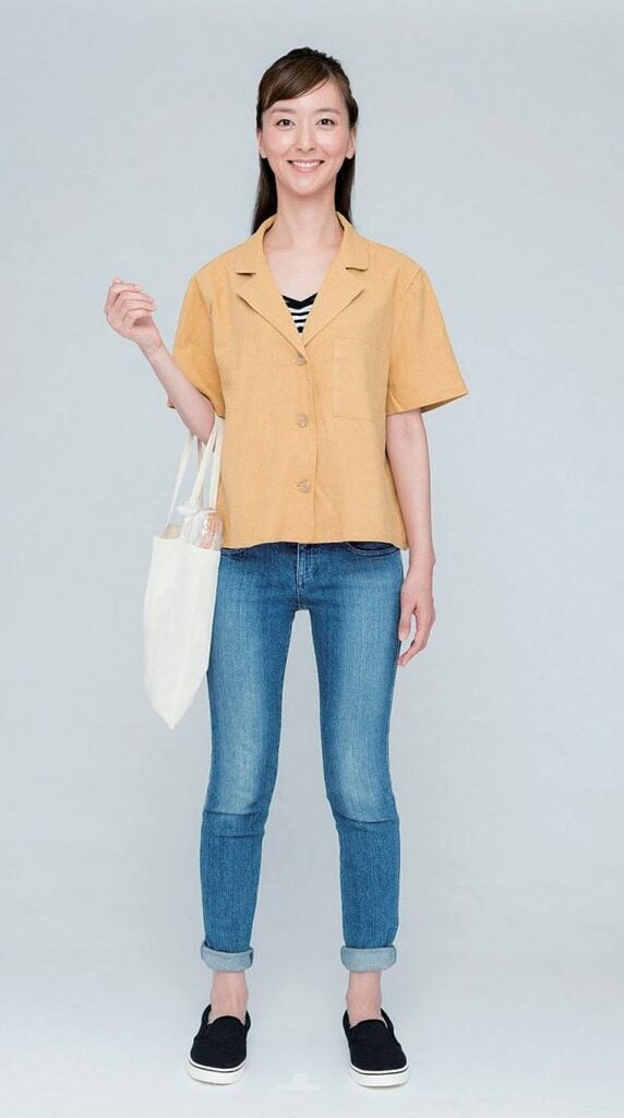 右手にカバンを持つ女性内ももに力入れる