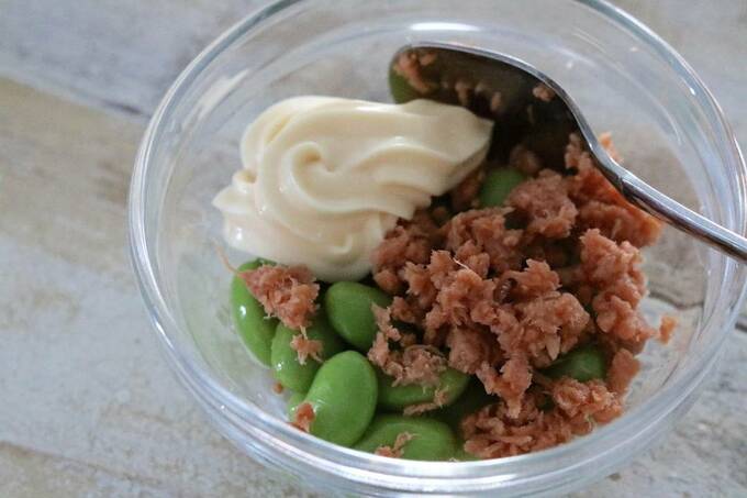 鮭フレーク、枝豆、マヨネーズ