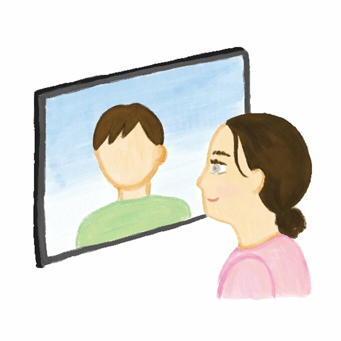 テレビを観る女性のイラスト