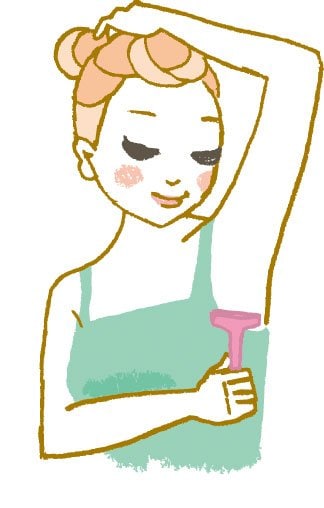 腕をしっかり上げて脇を平らにしてからカミソリを当てる