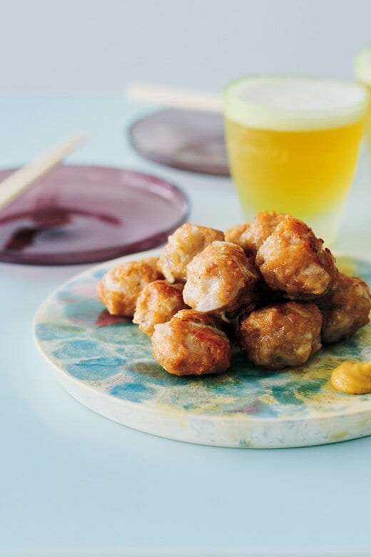豚とレンコンのから揚げとビール