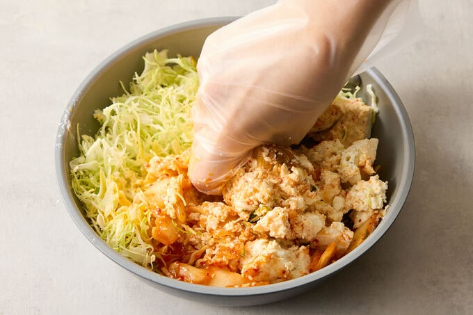 キムチと豆腐のお好み焼き