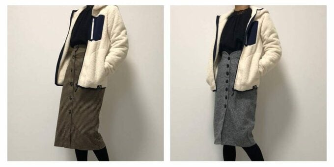 千鳥柄タイトスカートとハイウェストミディスカート