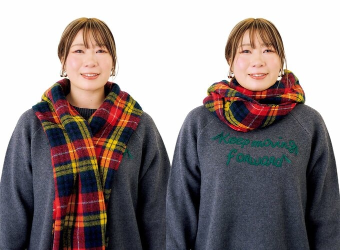 マフラーを巻いた女性とマフラーを首にかけた女性