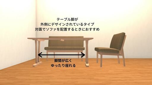 テーブルの脚と脚の距離が広ければ、ソファを対面式に置く