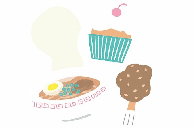 ラーメン・唐揚げ・ケーキのイラスト