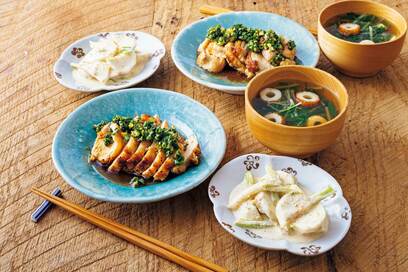 ダイエットに効く「鶏の香味焼き」献立。ふっくらしっとりの鶏胸肉で大満足