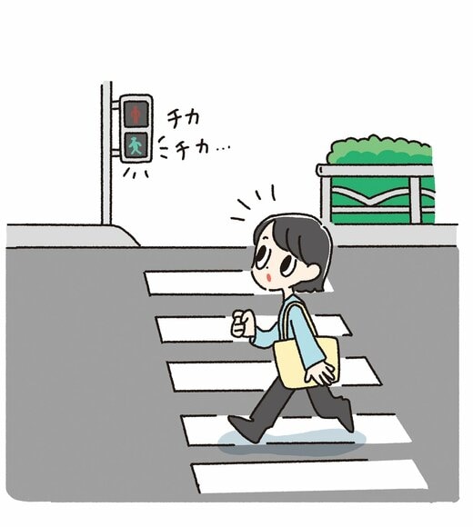 横断歩道を渡る女性のイラスト