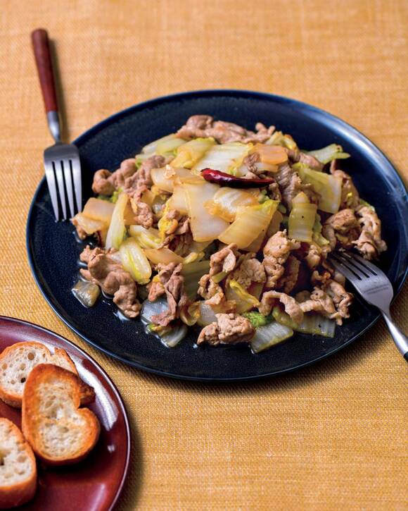 白菜と豚こまのペペロンチーノ炒め