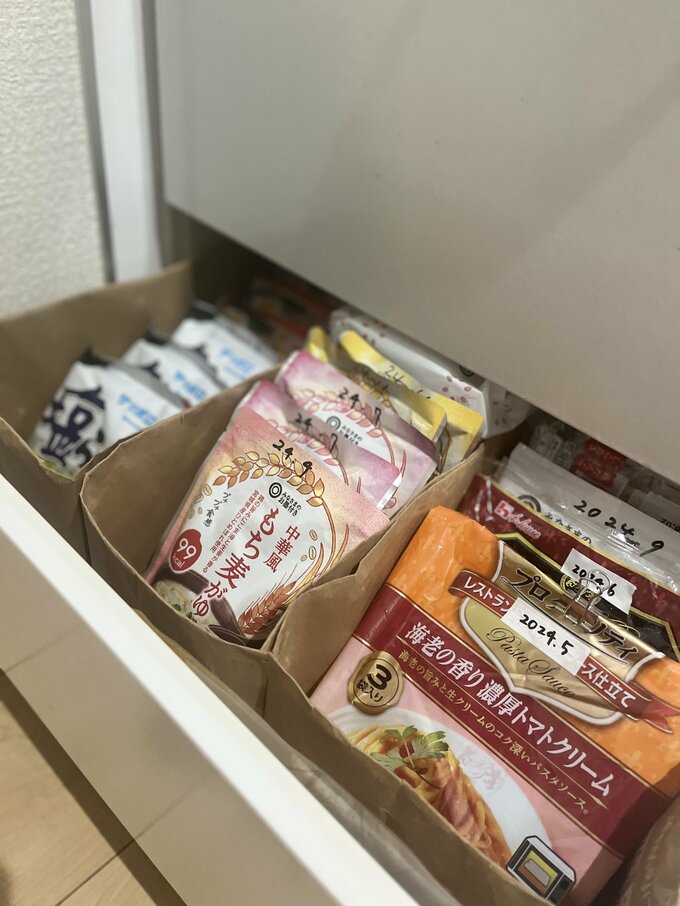 紙袋でキッチン収納