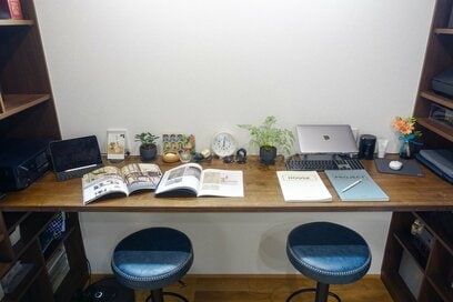 キッチン＆ワークスペース一体の間取り。作業を中断しても片づけ不要、家事がラク