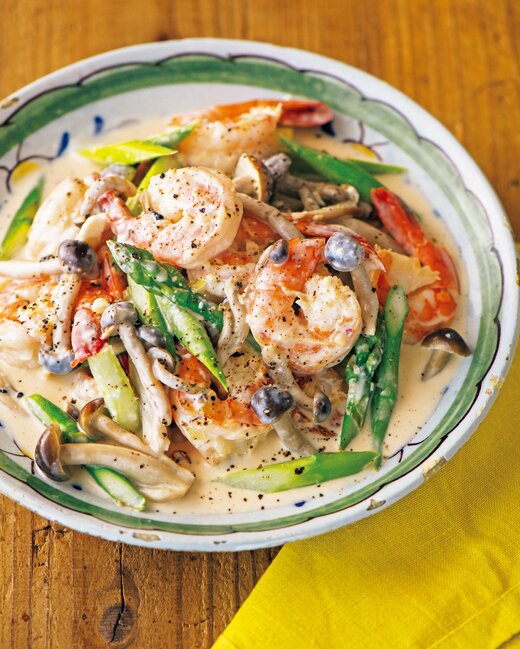 エビとアスパラのさっぱりクリーム煮