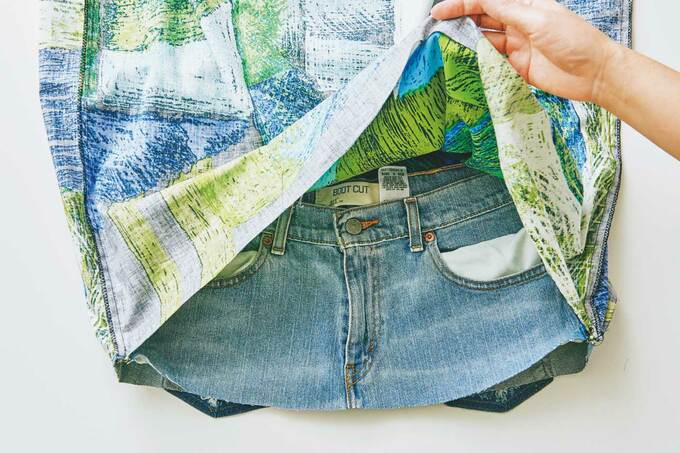 制作途中の巻きスカート風