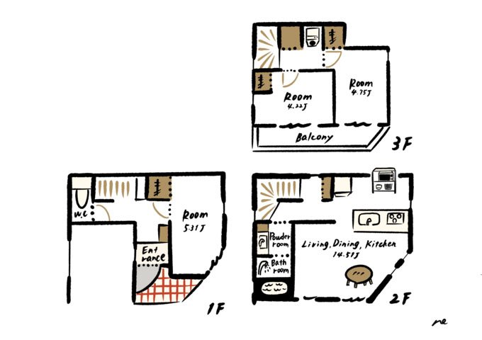 自宅の間取り。“動線意識”で3階建てでも快適な暮らしに