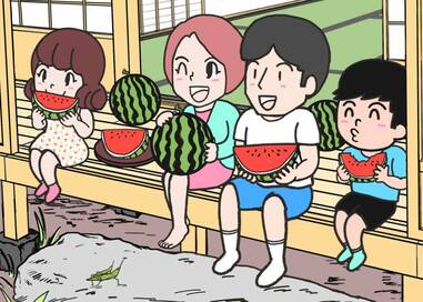 夏は縁側でスイカ…なにかが違う？5つ見つけたらエラい間違い探し