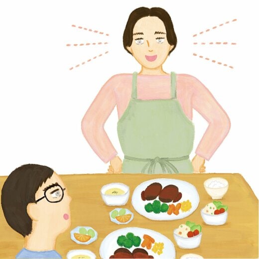 家事をアピールする主婦イラスト