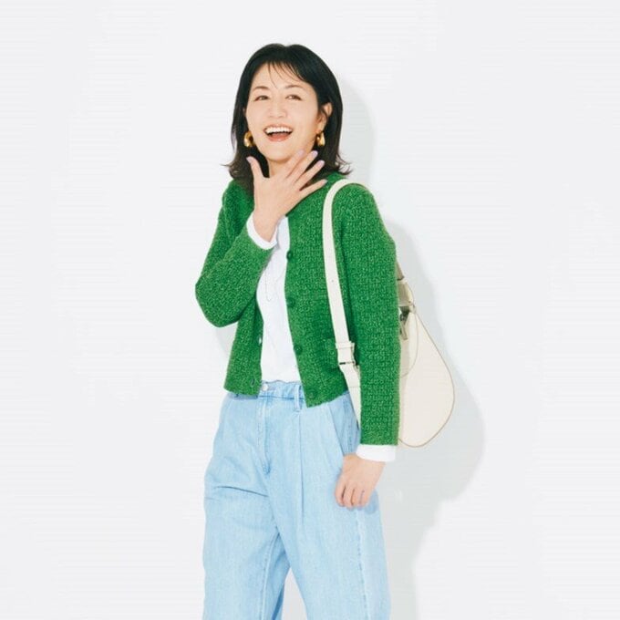 緑カーディガンコーデ