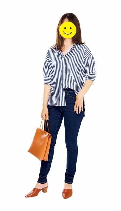 ストライプシャツとデニムコーデ