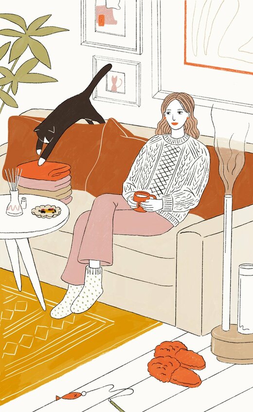 部屋でゆっくりと過ごす人