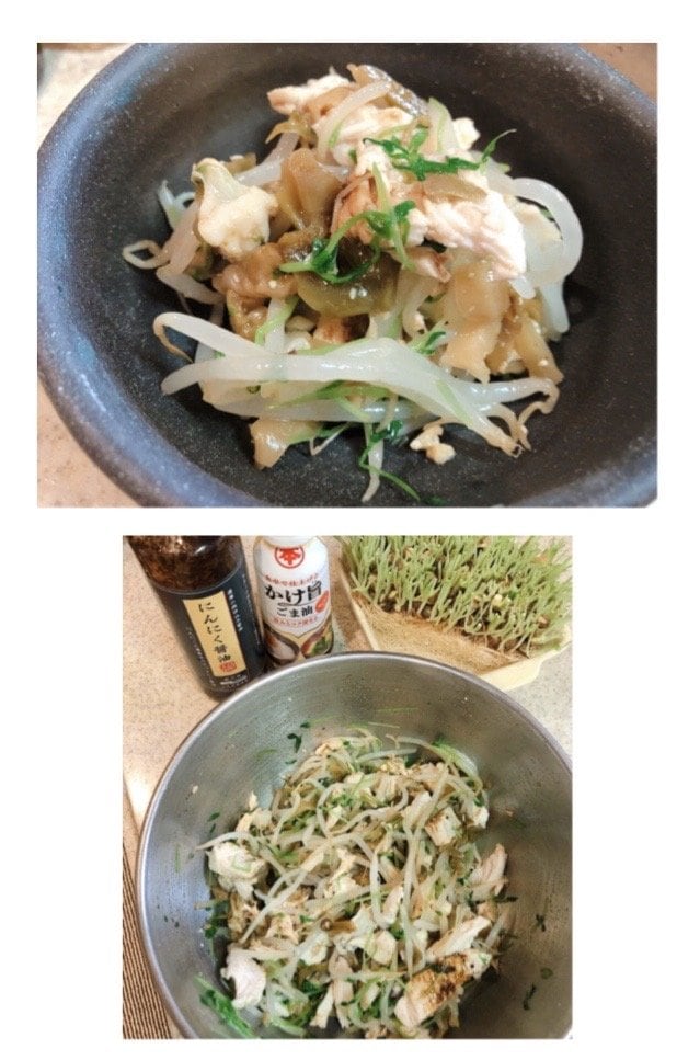 自作胡麻油香る蒸し鶏とザーサイ