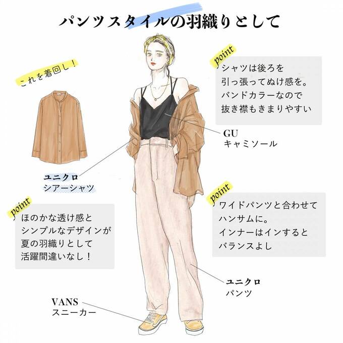 パンツスタイルの羽織りとして