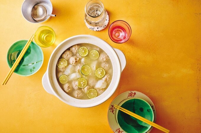 長イモと鶏団子の鍋