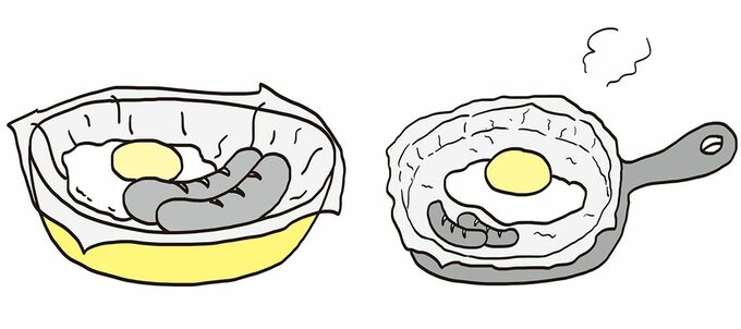 イラストフライパンで調理