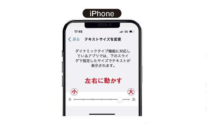 iphoneの文字サイズ変更方法を説明した画像