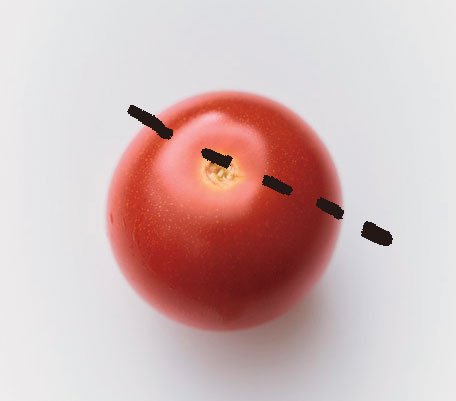 少しへこんでいるラインでカット