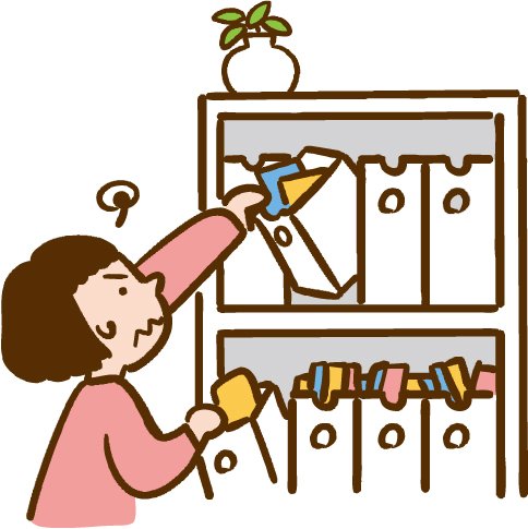 棚と女性のイラスト