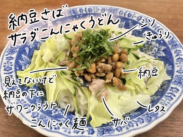 納豆サバサラダこんにゃくうどん