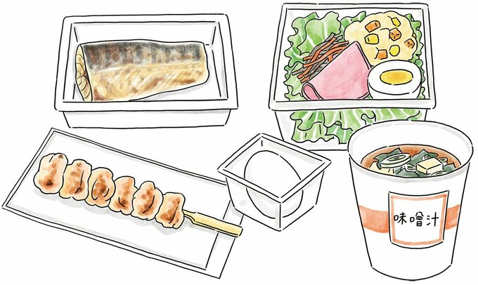 イラストサラダスープ焼き鳥など