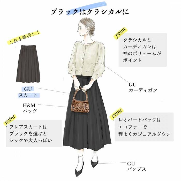 この秋買うならGUの1990円タフタスカート。カーデと合わせるだけで即