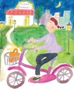 運動を兼ねて夜に自転車でスーパーめぐり